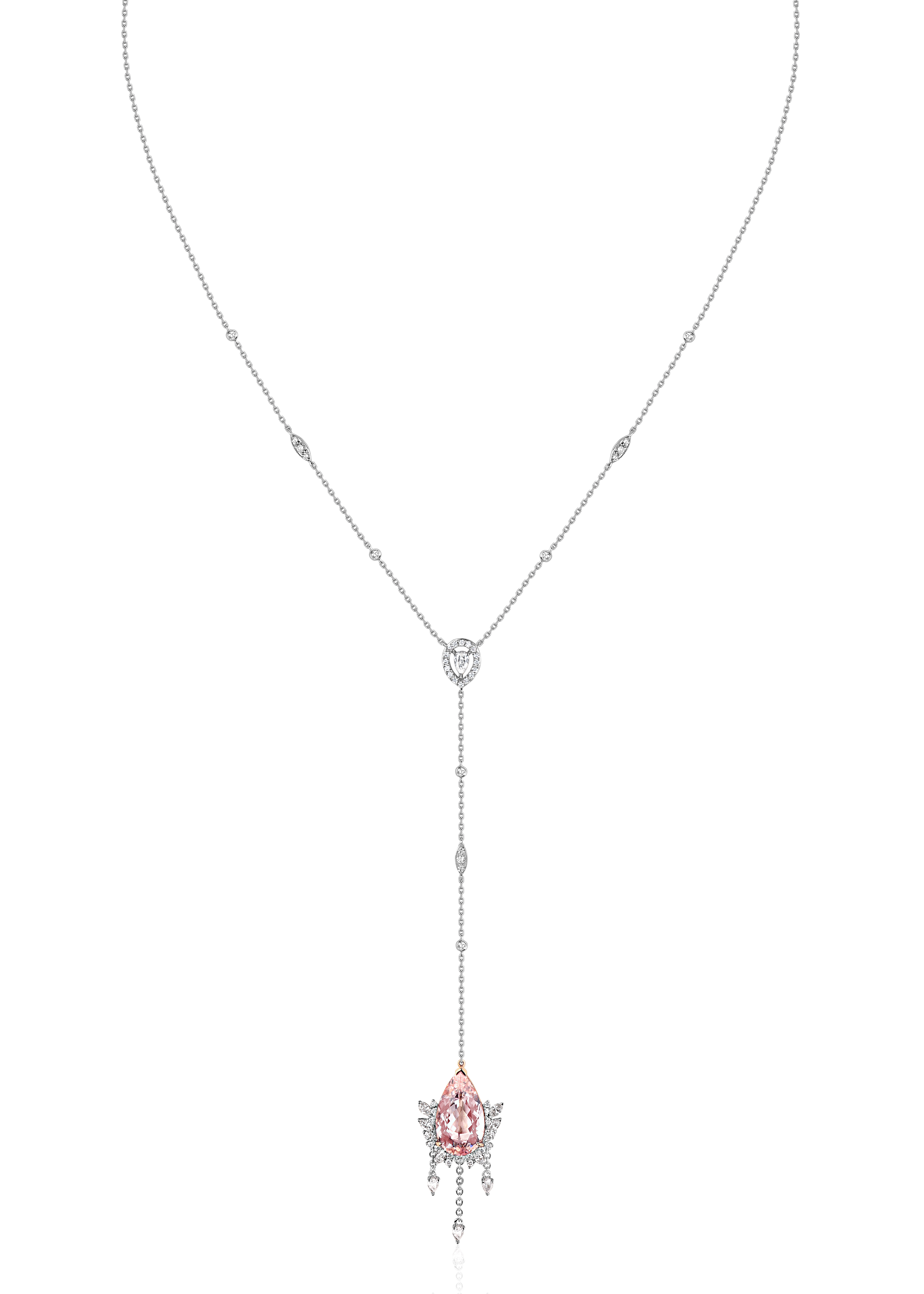 Stacked from 5 images. Method=B (R=8,S=4) High Jewelry Колье галстук с морганитом и бриллиантами — изображение 1